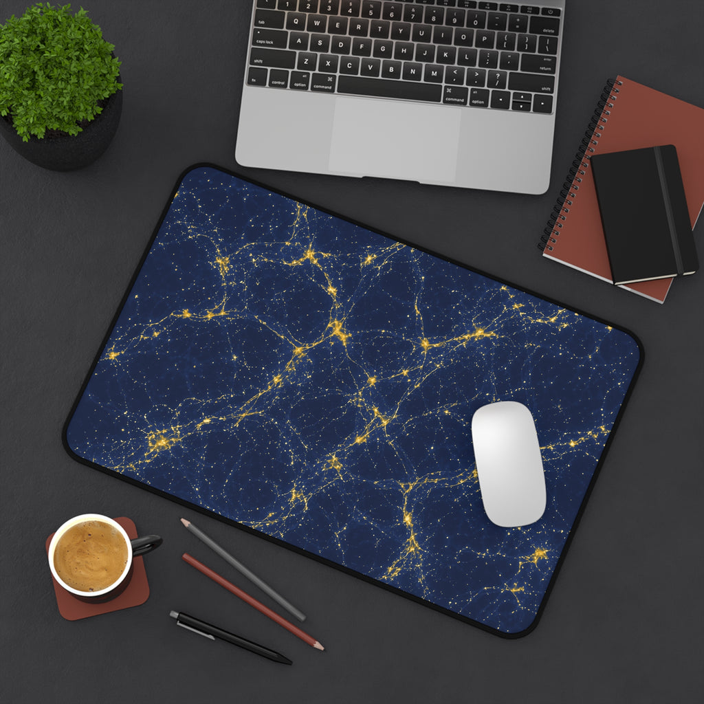 Neon Mycelium - Mustard Navy Desk Mat