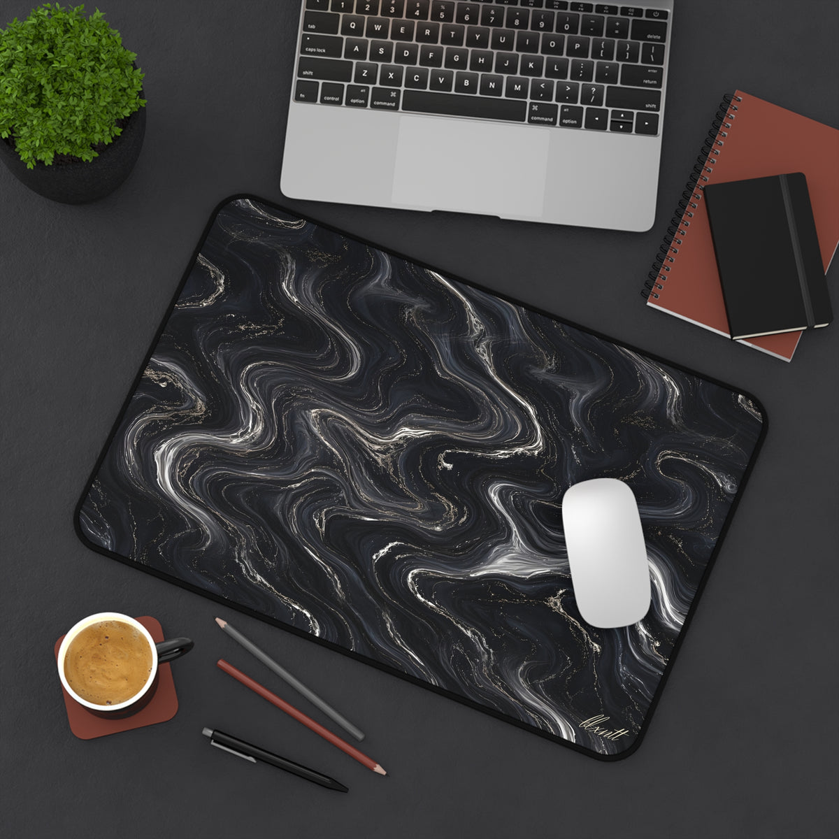 Black & Silver Marble Desk Mat