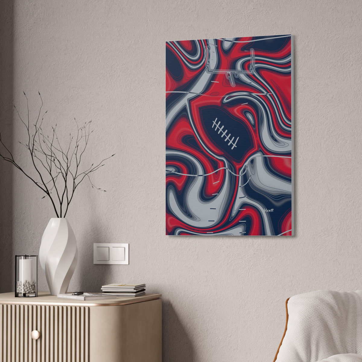 Navy, Red & Silver Trippy Football Glossy Canvas