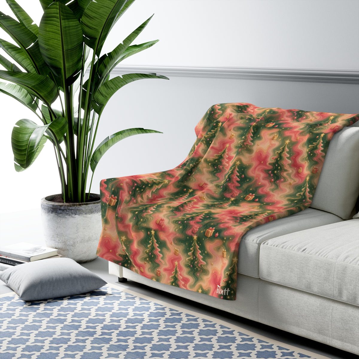 Trees Trippy Christmas Sherpa Blanket