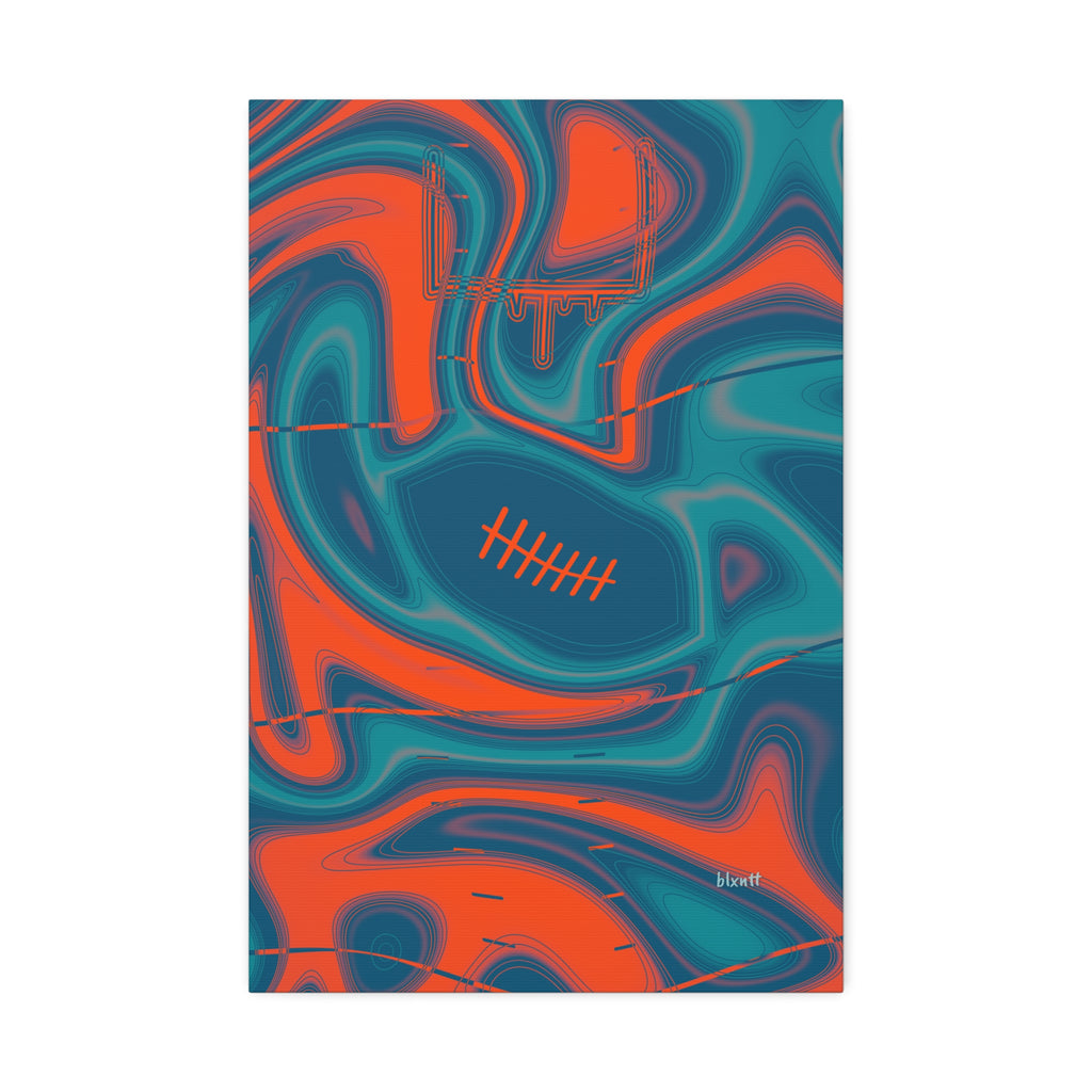 Aqua & Orange Trippy Football Glossy Canvas