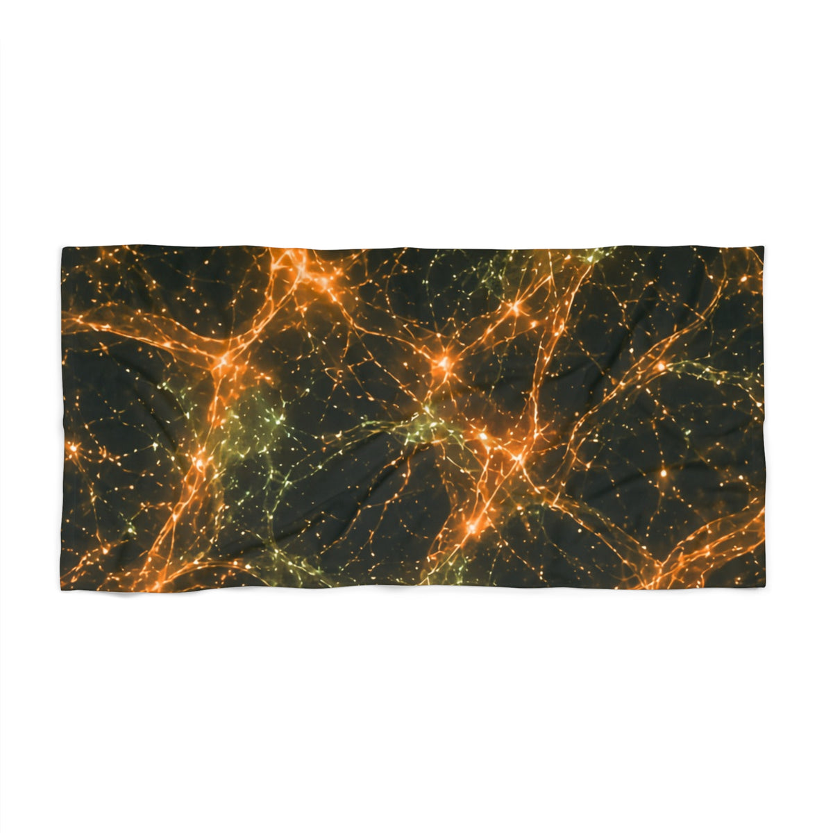 Neon Mycelium - Electric Tangerine Teal Beach Towel