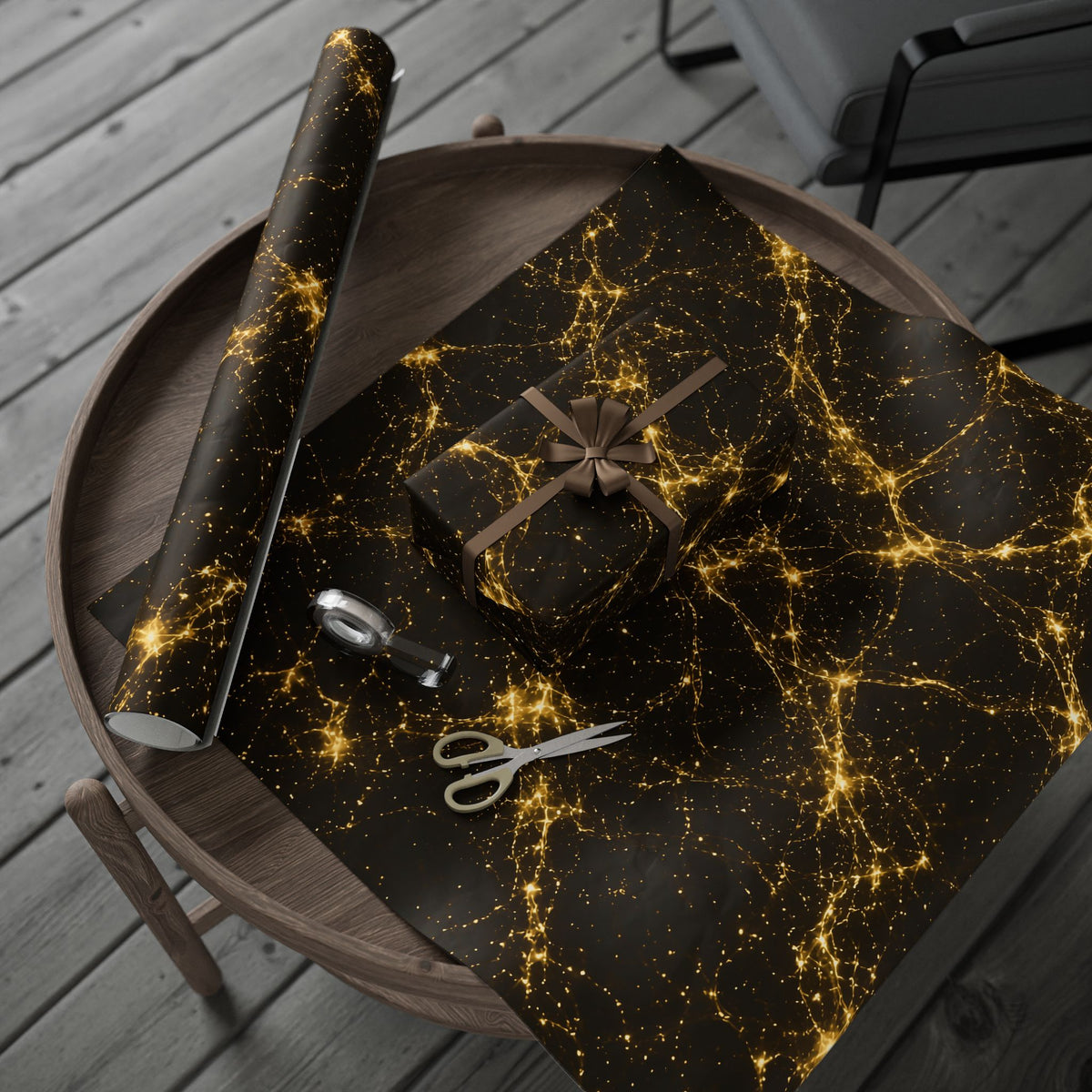 Neon Mycelium - Gold Filigree Wrapping Paper