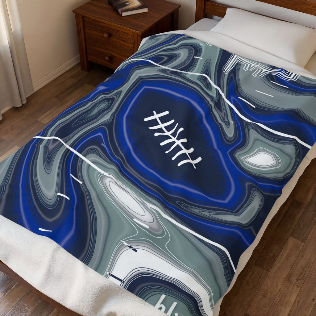 Royal Blue, Navy & Silver Trippy Football Blanket