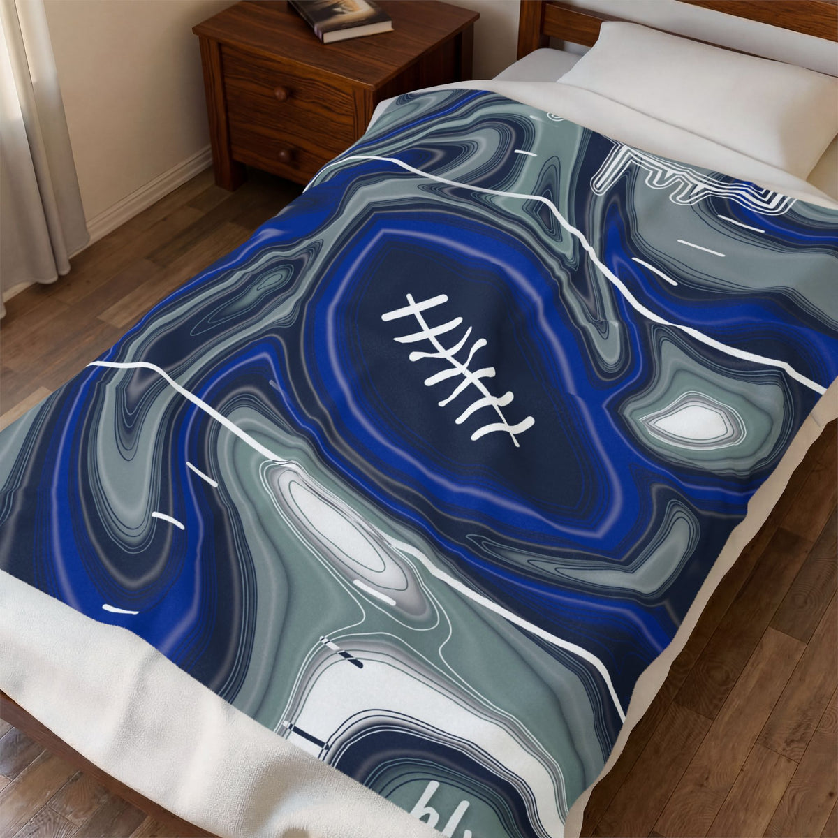 Royal Blue, Navy & Silver Trippy Football Blanket