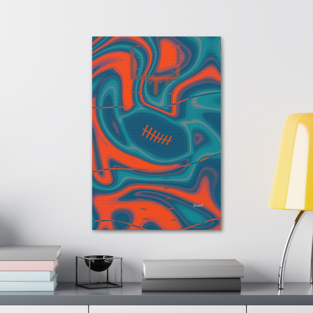 Aqua & Orange Trippy Football Glossy Canvas