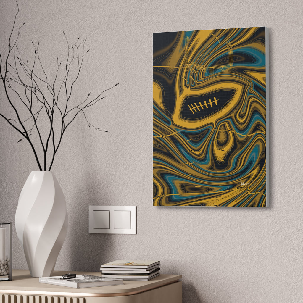 Black, Gold & Teal Trippy Football Glossy Canvas