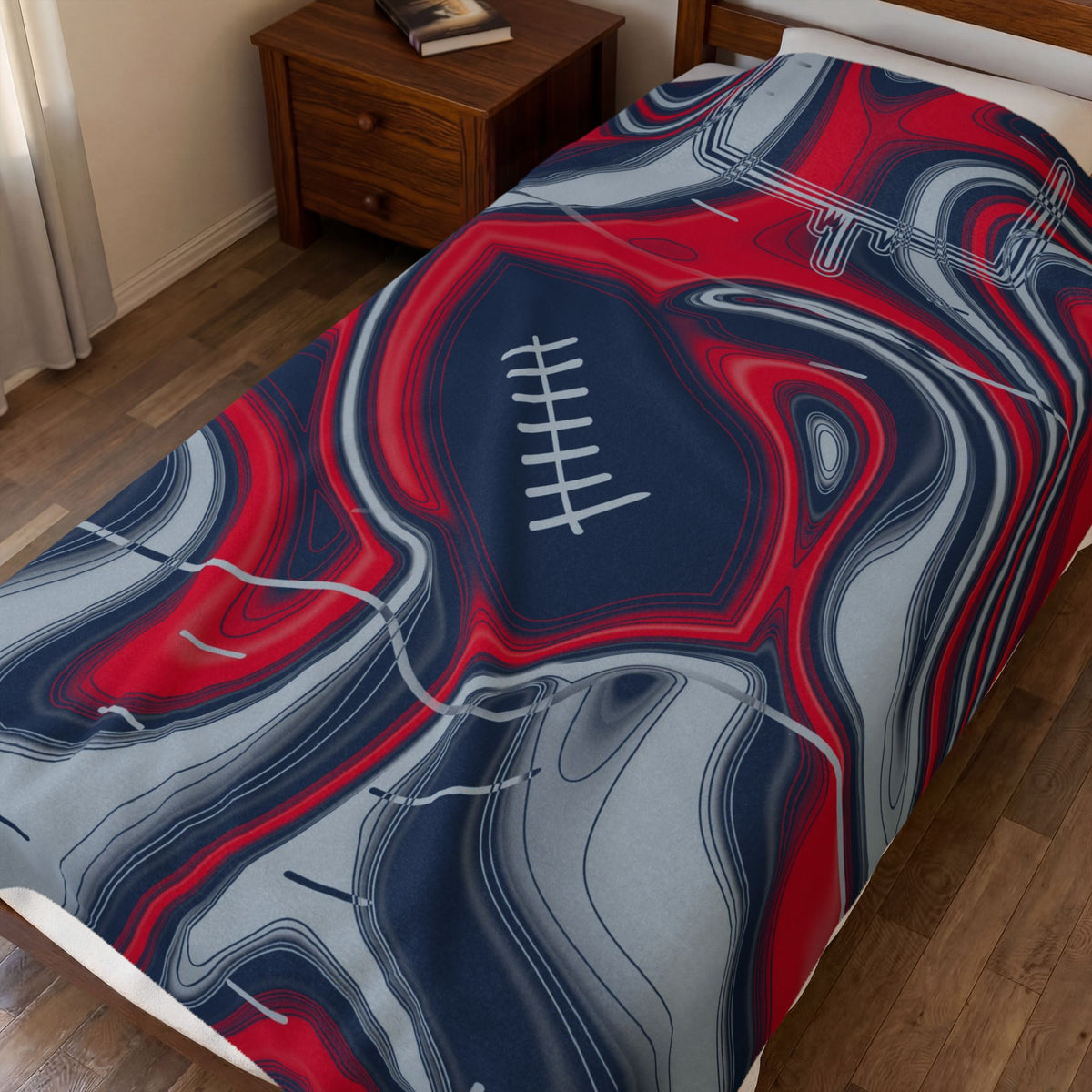 Navy, Red & Silver Trippy Football Blanket