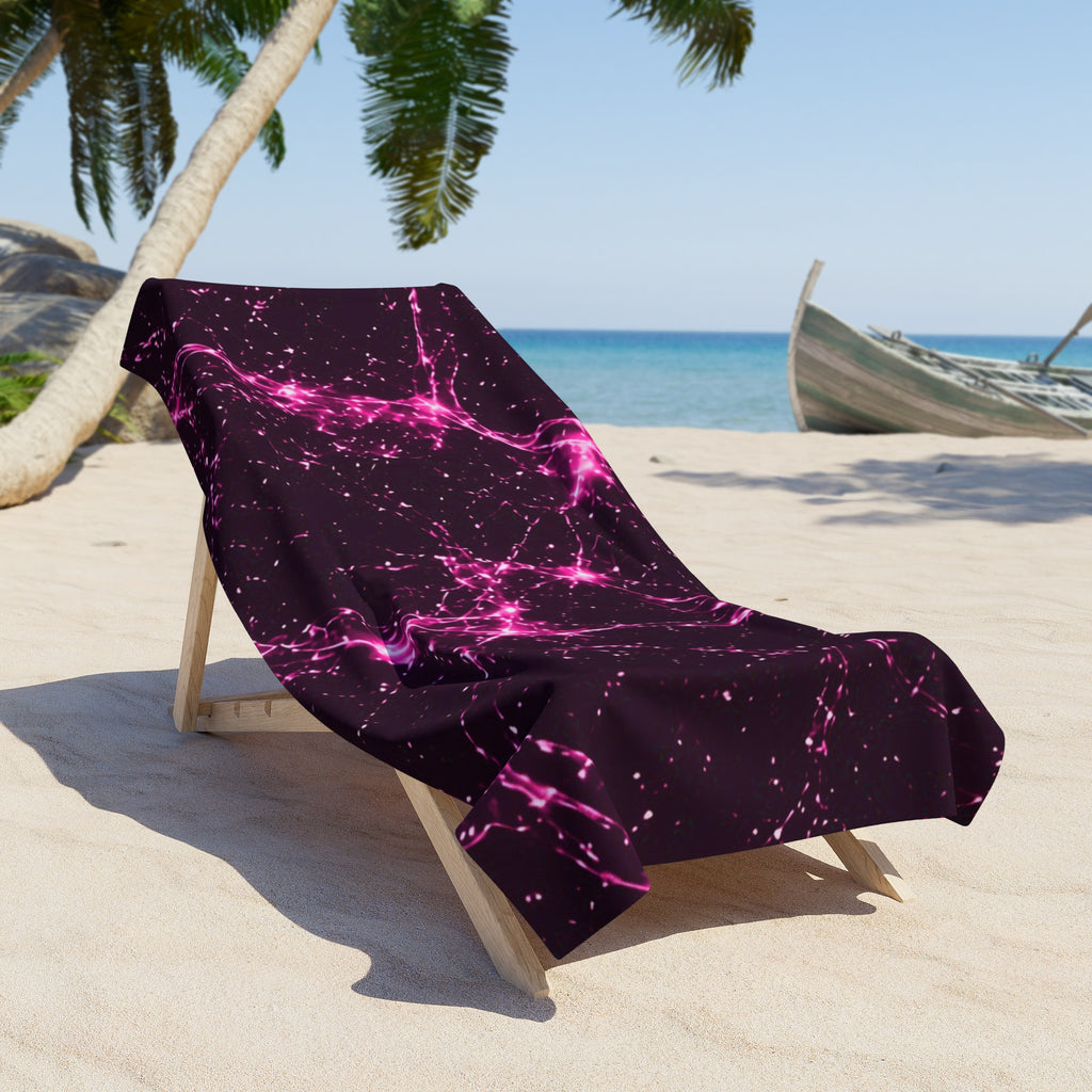 Neon Mycelium - Hot Pink Pulse Beach Towel