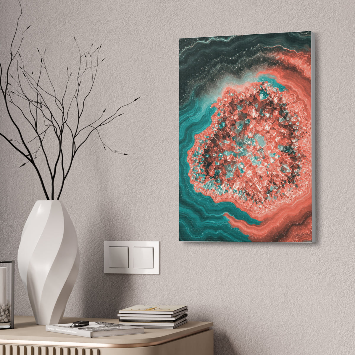 Geode Core - Coral Teal Glossy Canvas