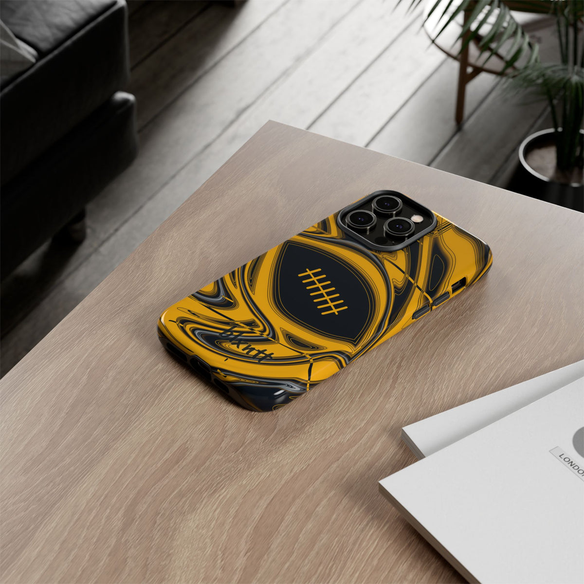 Black & Gold Trippy Football Phone Case