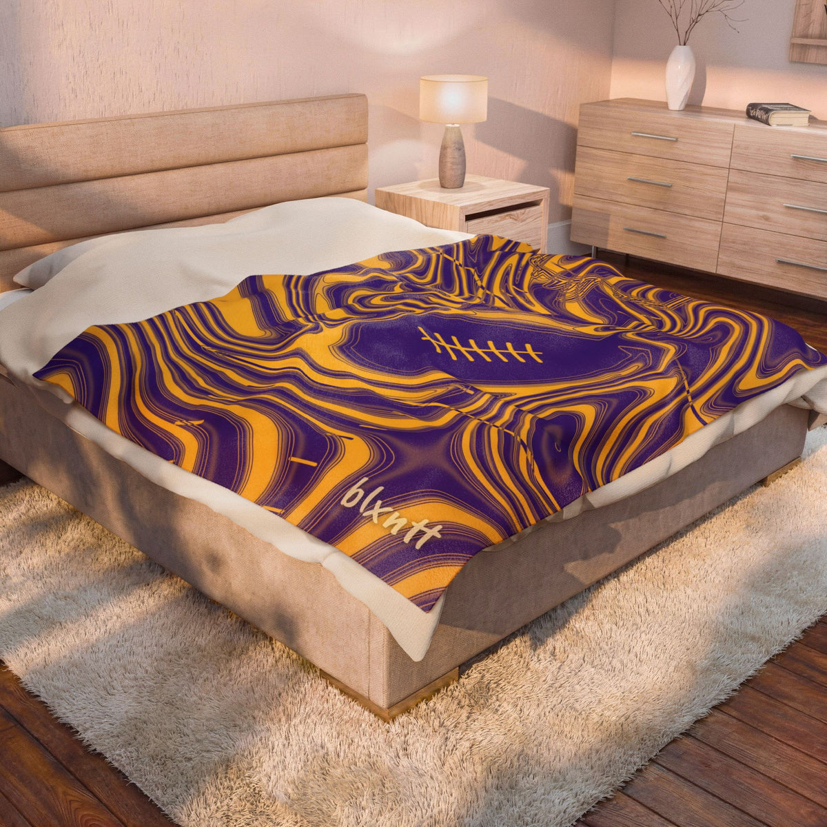 Purple & Gold Trippy Football Blanket