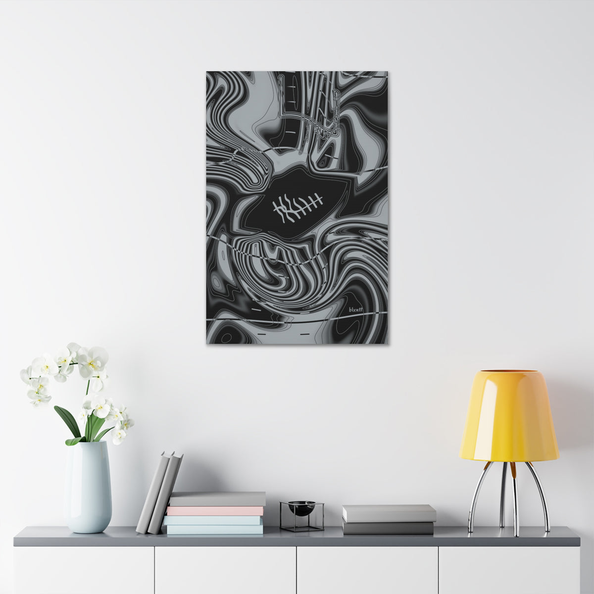 Black & Silver Trippy Football Glossy Canvas