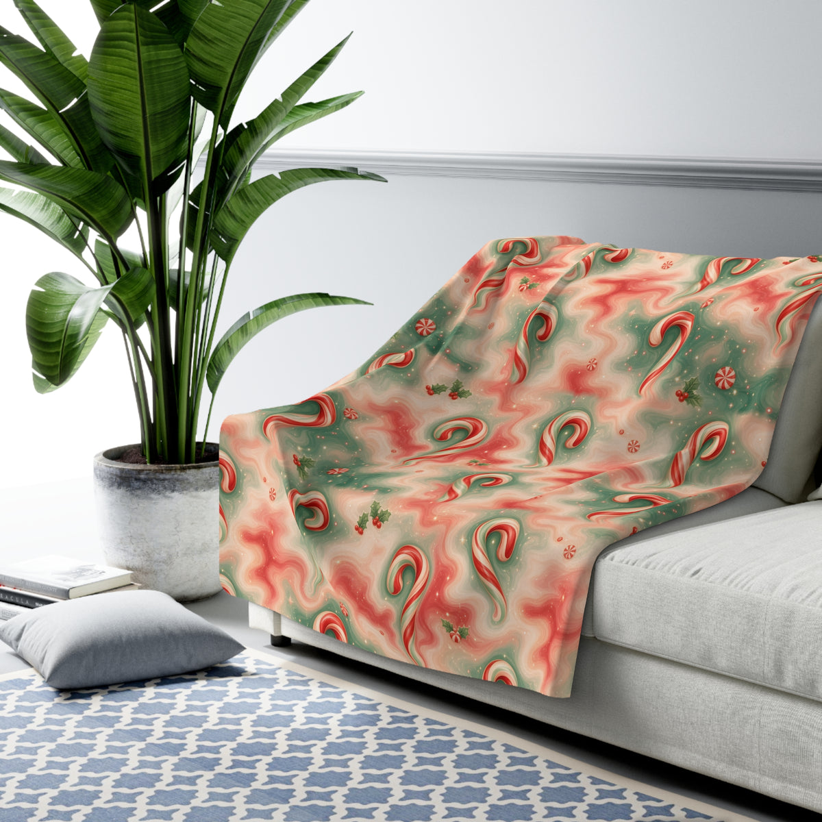 Candy Cane Trippy Christmas Sherpa Blanket