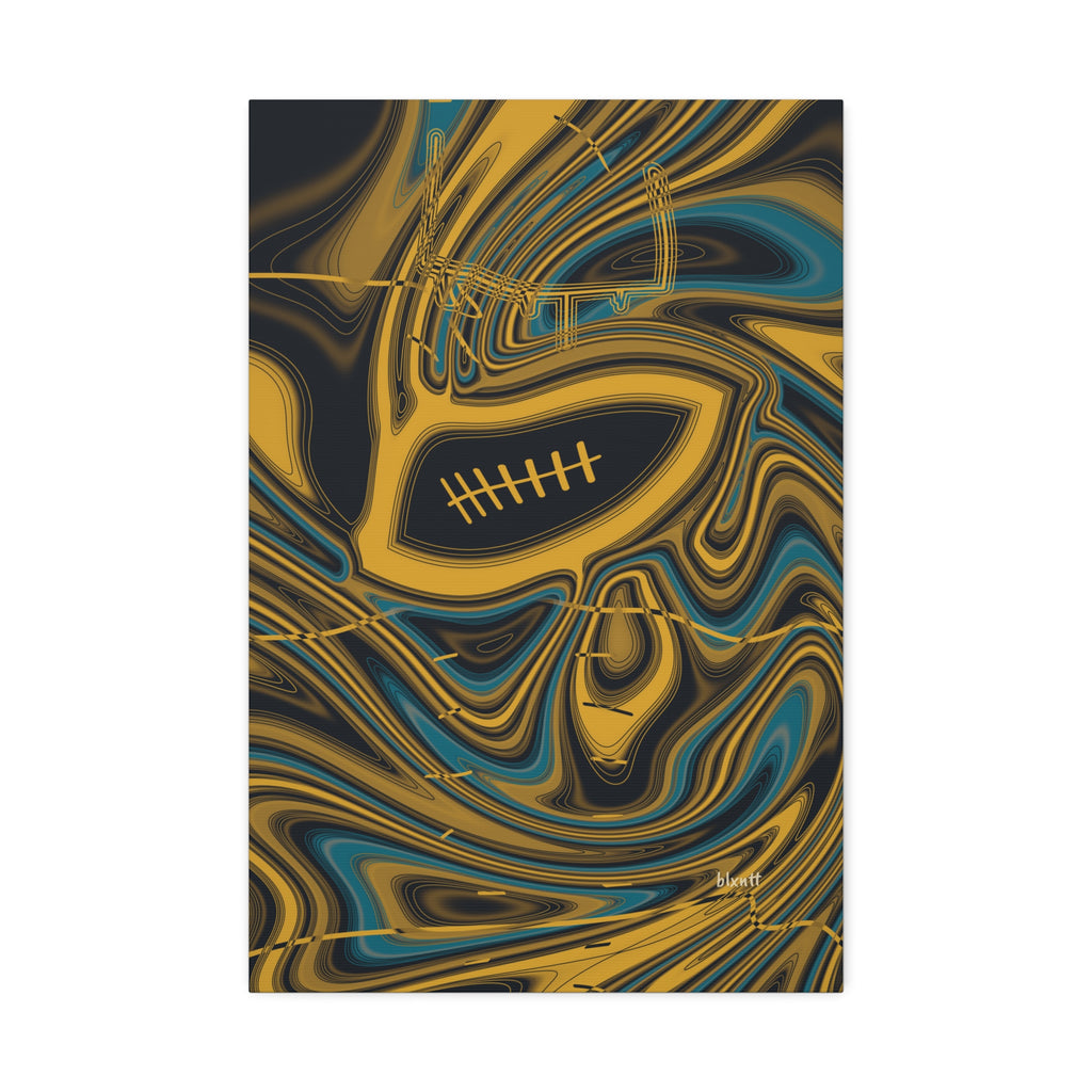 Black, Gold & Teal Trippy Football Glossy Canvas