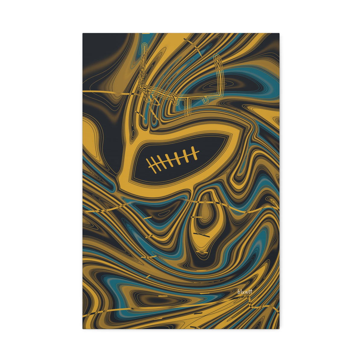 Black, Gold & Teal Trippy Football Glossy Canvas
