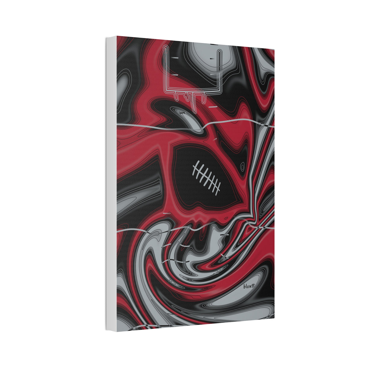 Red, Black & Silver Trippy Football Glossy Canvas
