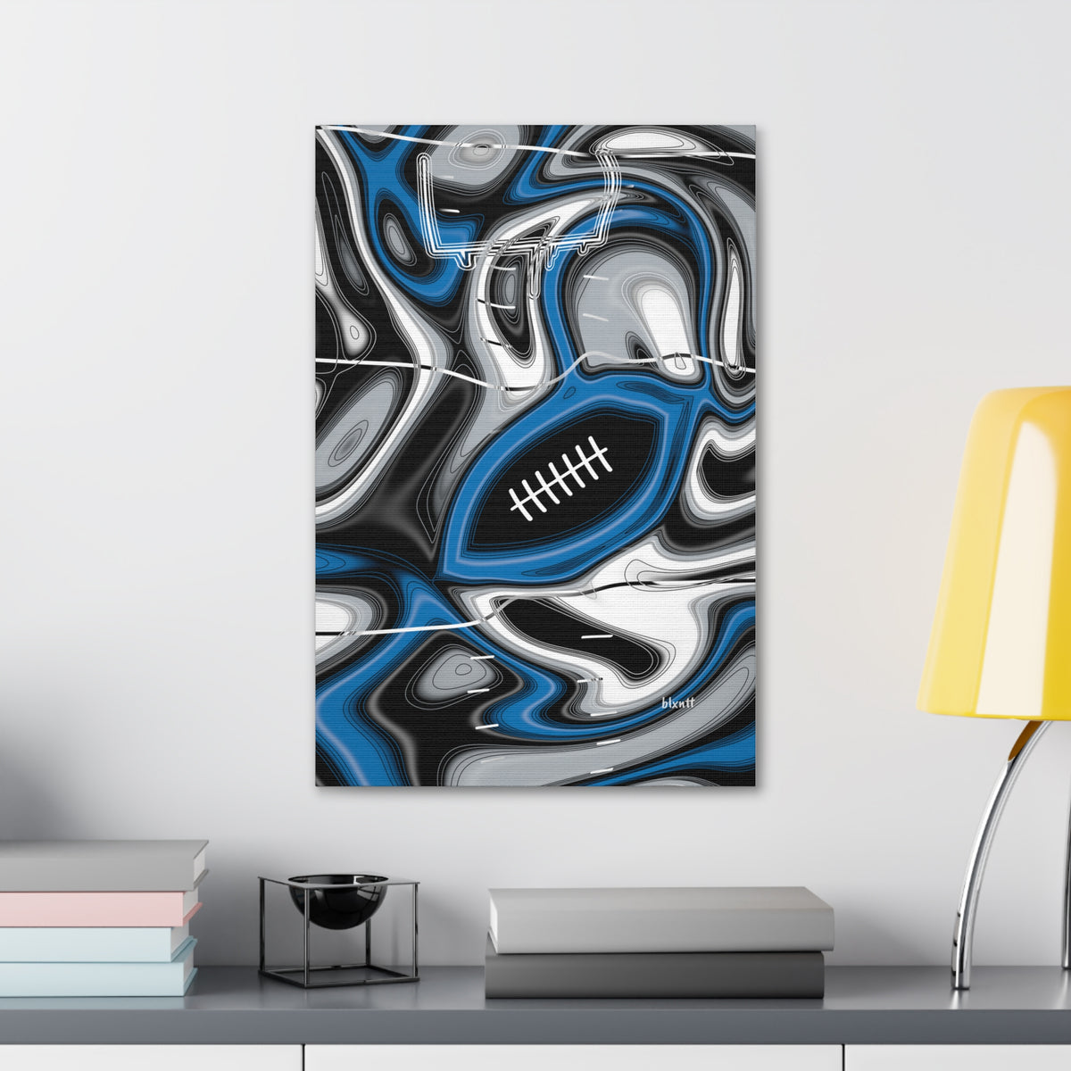 Bright Blue & Silver Trippy Football Glossy Canvas
