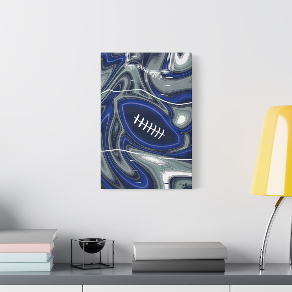 Royal Blue, Navy & Silver Trippy Football Canvas