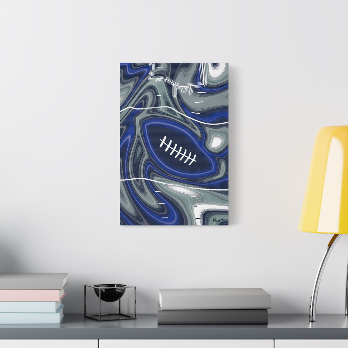 Royal Blue, Navy & Silver Trippy Football Canvas