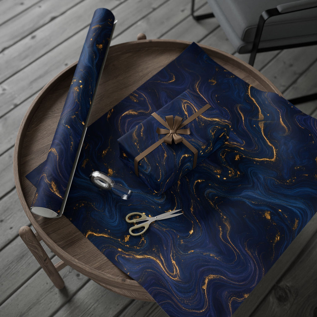 Navy & Gold Marble Wrapping Paper