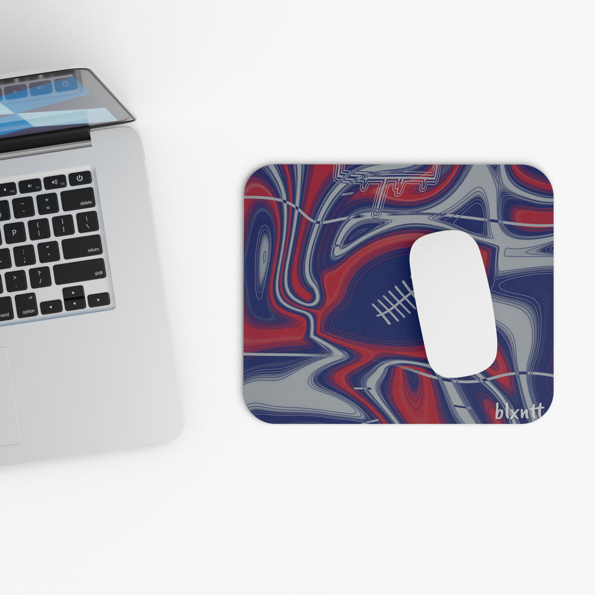 Dark Blue, Red & Gray Trippy Football Mouse Pad
