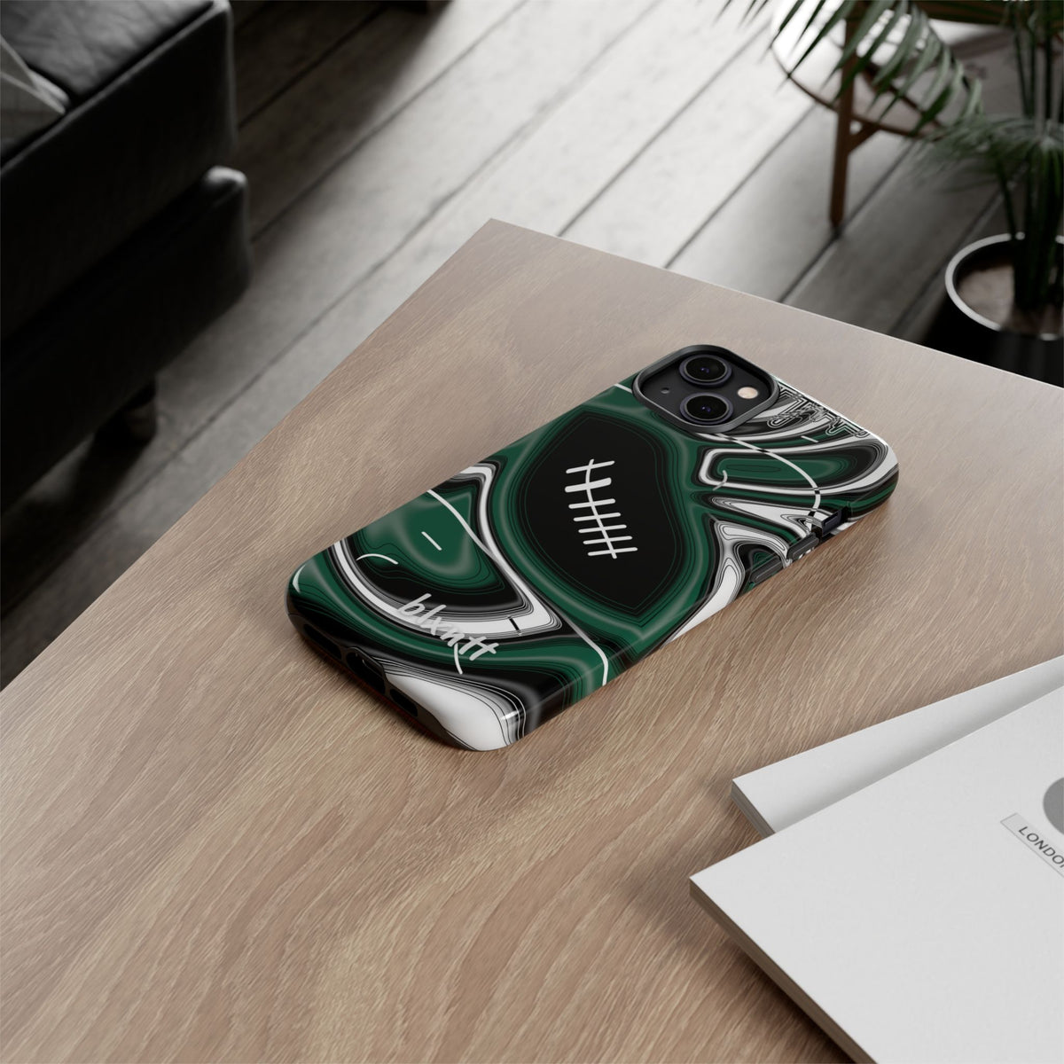 Hunter Green & White Trippy Football Phone Case