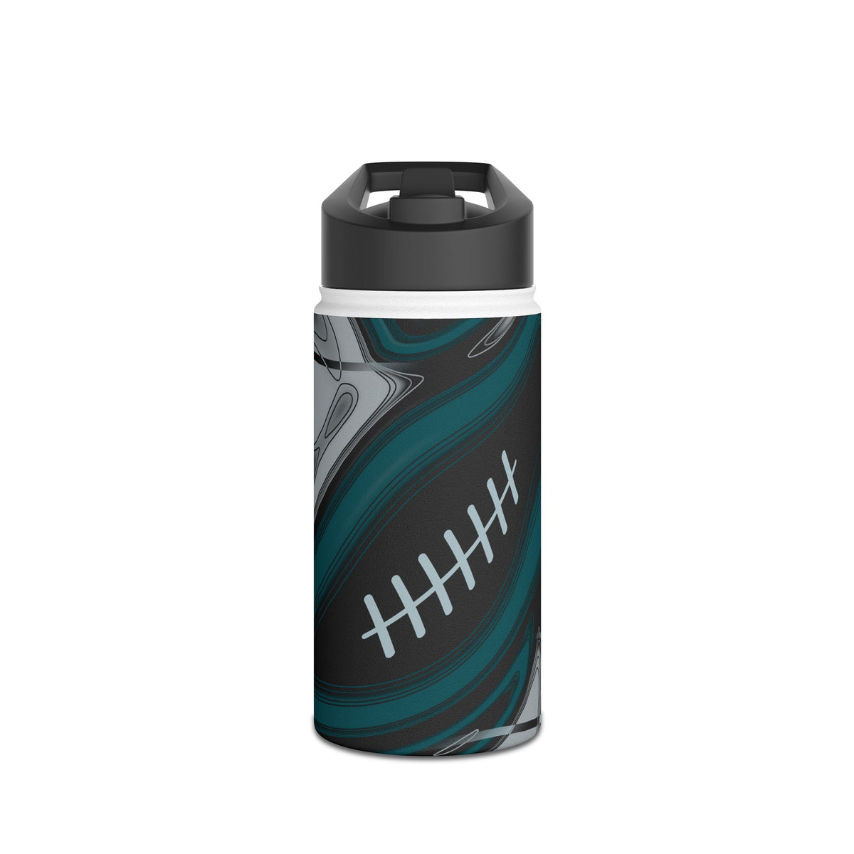 Midnight Green & Silver Trippy Football Water Bottle