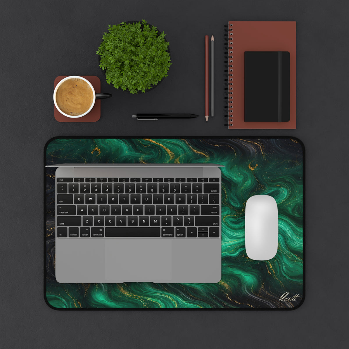 Emerald & Black Marble Desk Mat
