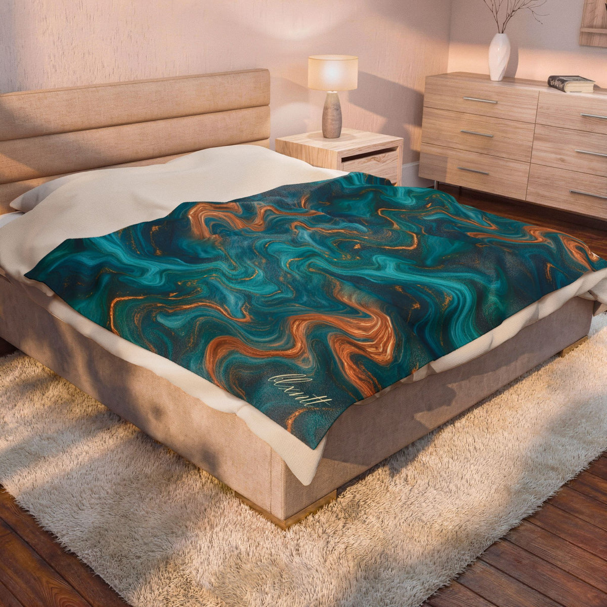 Turquoise & Copper Marble Blanket