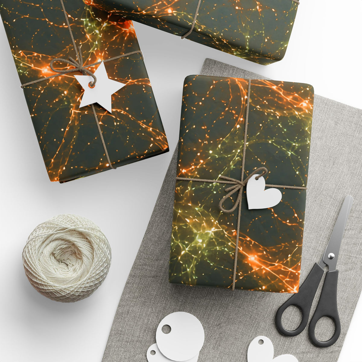 Neon Mycelium - Electric Tangerine Teal Wrapping Paper