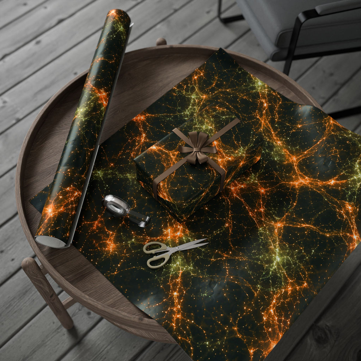 Neon Mycelium - Electric Tangerine Teal Wrapping Paper
