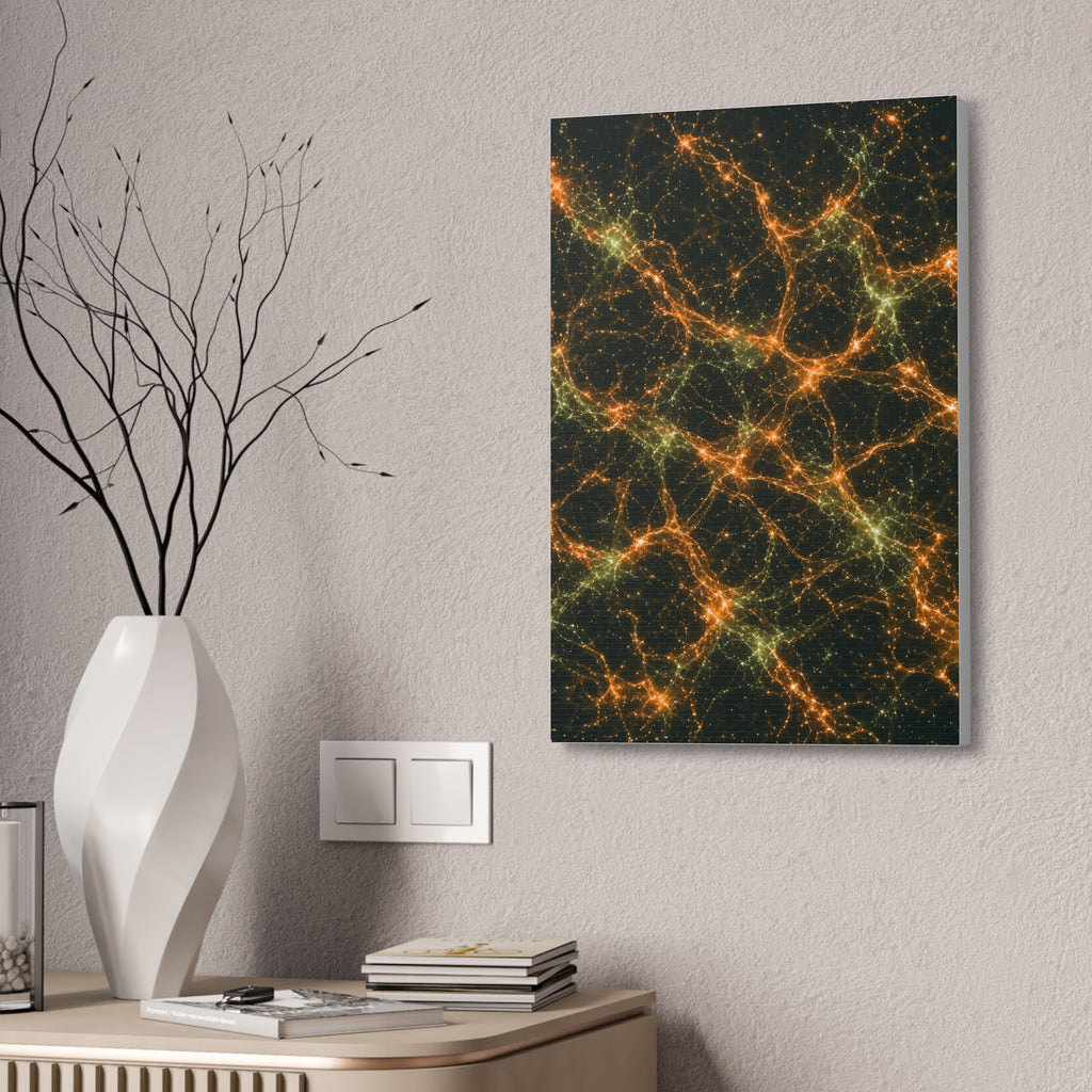 Neon Mycelium - Electric Tangerine Teal Glossy Canvas