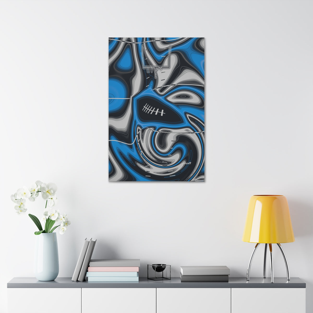 Sky Blue, Black & Silver Trippy Football Glossy Canvas