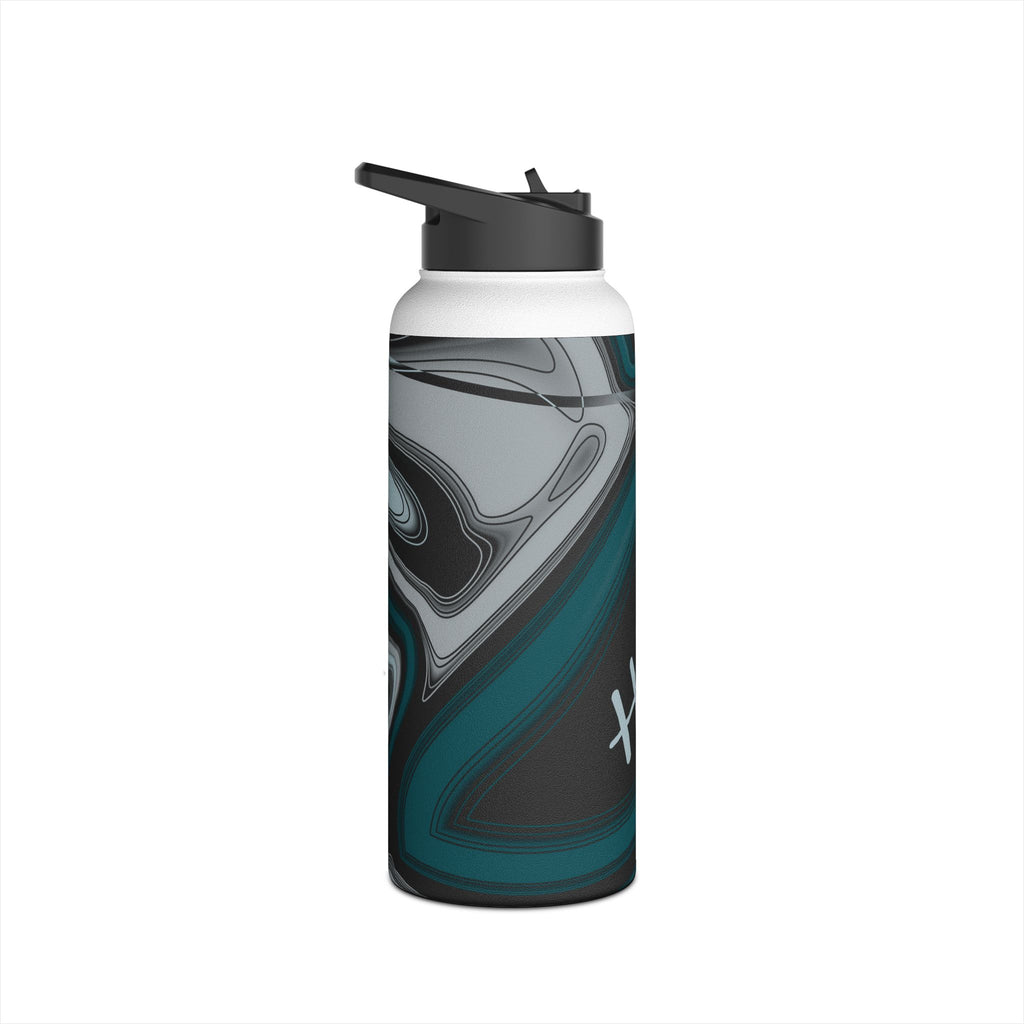 Midnight Green & Silver Trippy Football Water Bottle