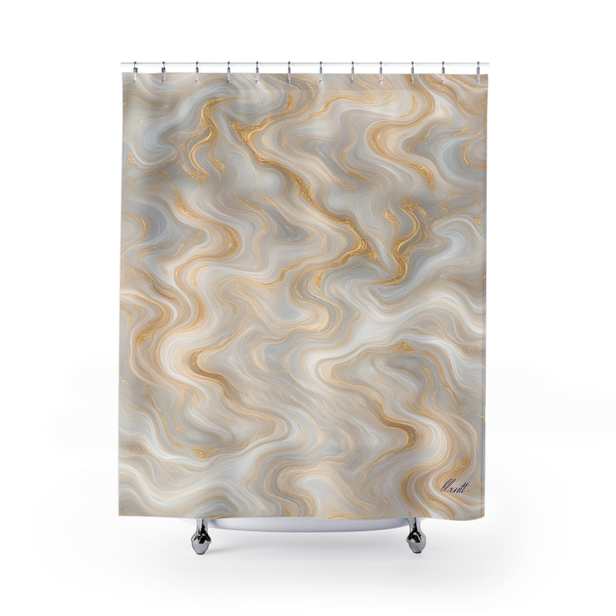 White & Gold Marble Shower Curtain
