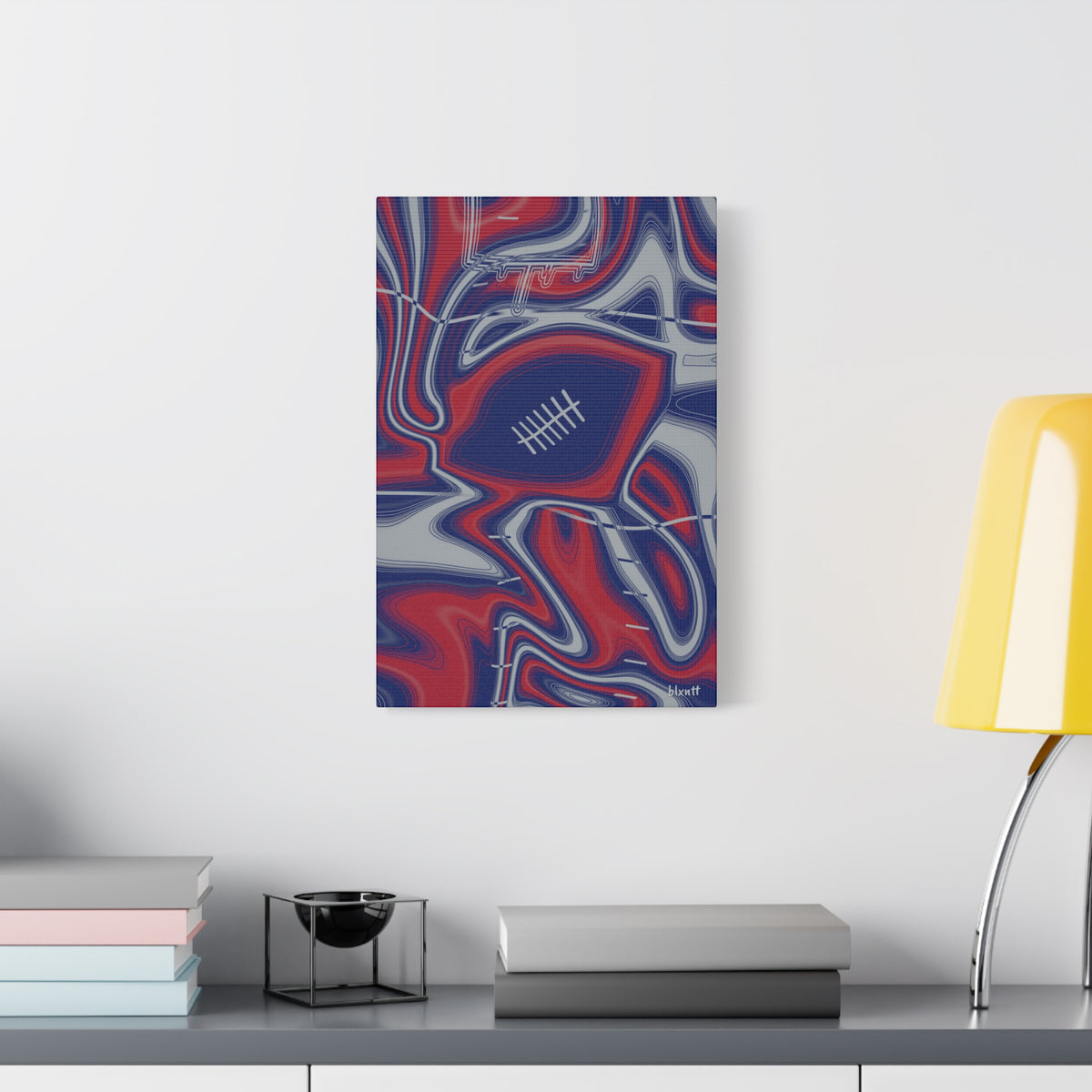 Dark Blue, Red & Gray Trippy Football Canvas