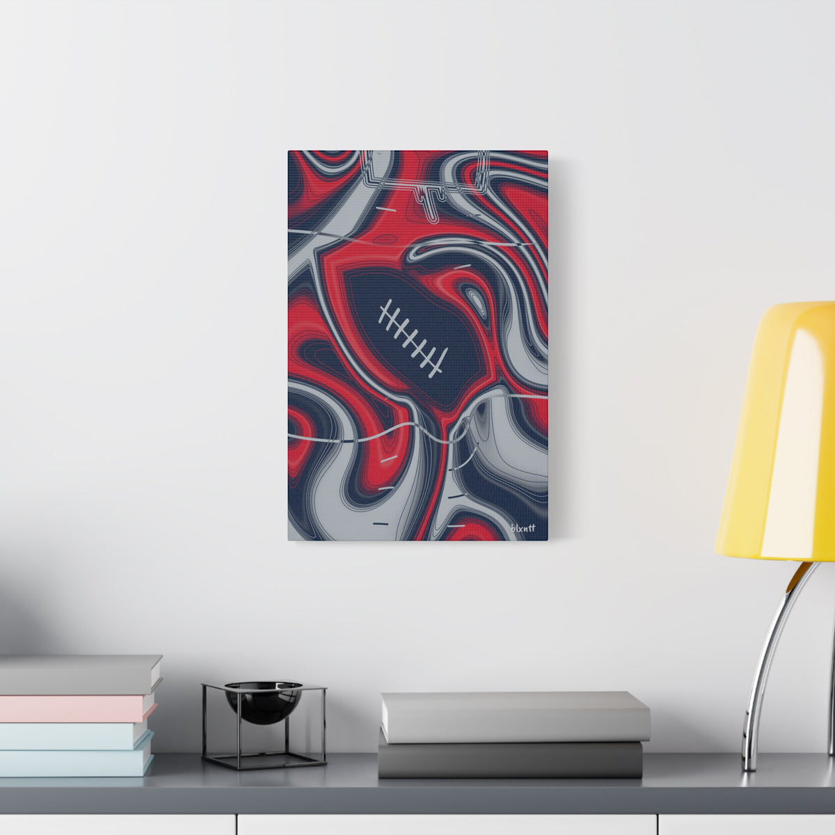 Navy, Red & Silver Trippy Football Canvas