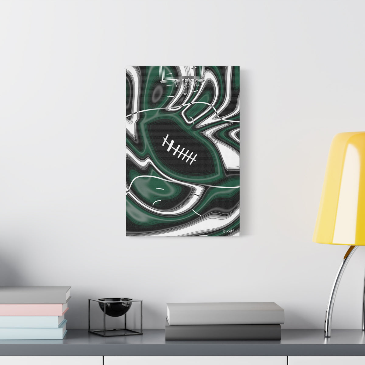 Hunter Green & White Trippy Football Canvas
