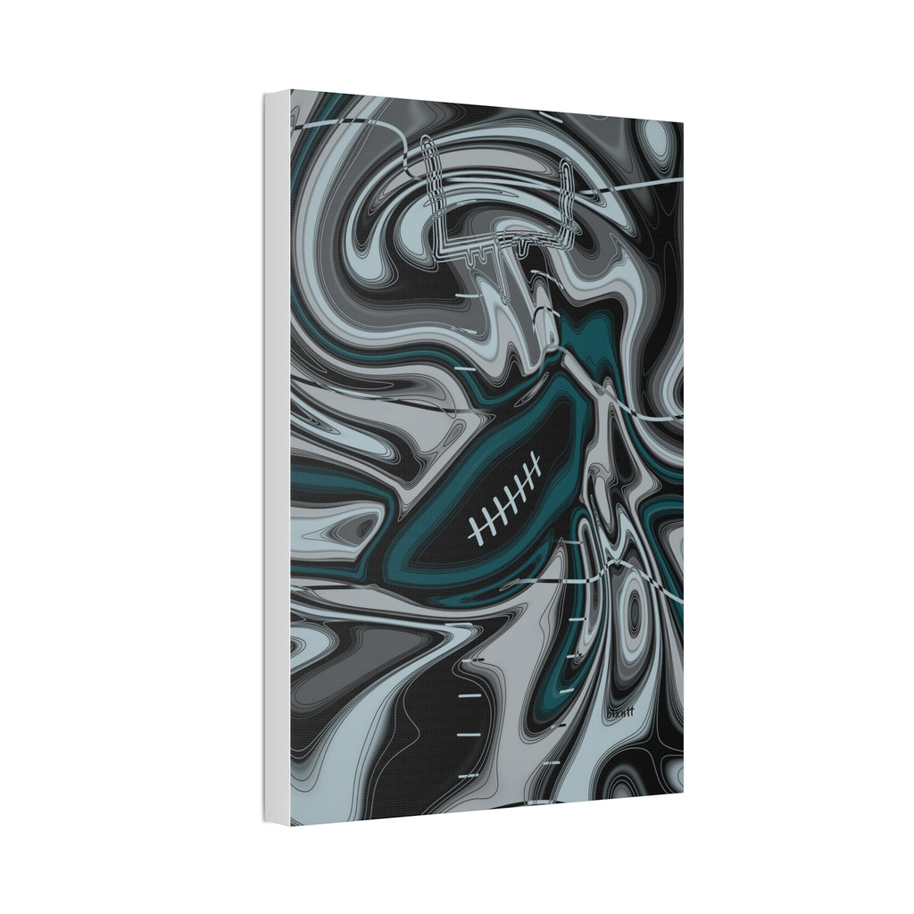 Midnight Green & Silver Trippy Football Glossy Canvas