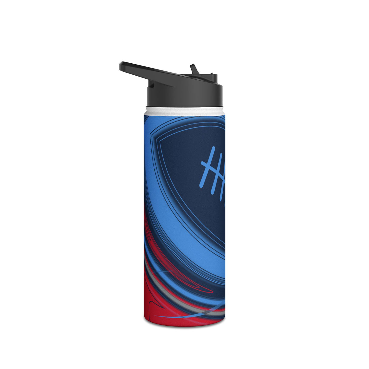 Navy, Light Blue & Red Trippy Football Water Bottle