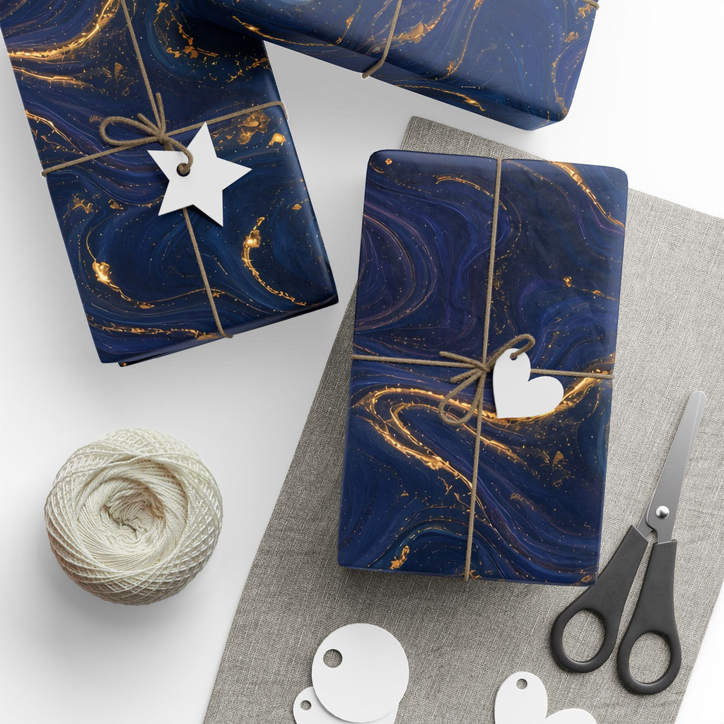 Navy & Gold Marble Wrapping Paper