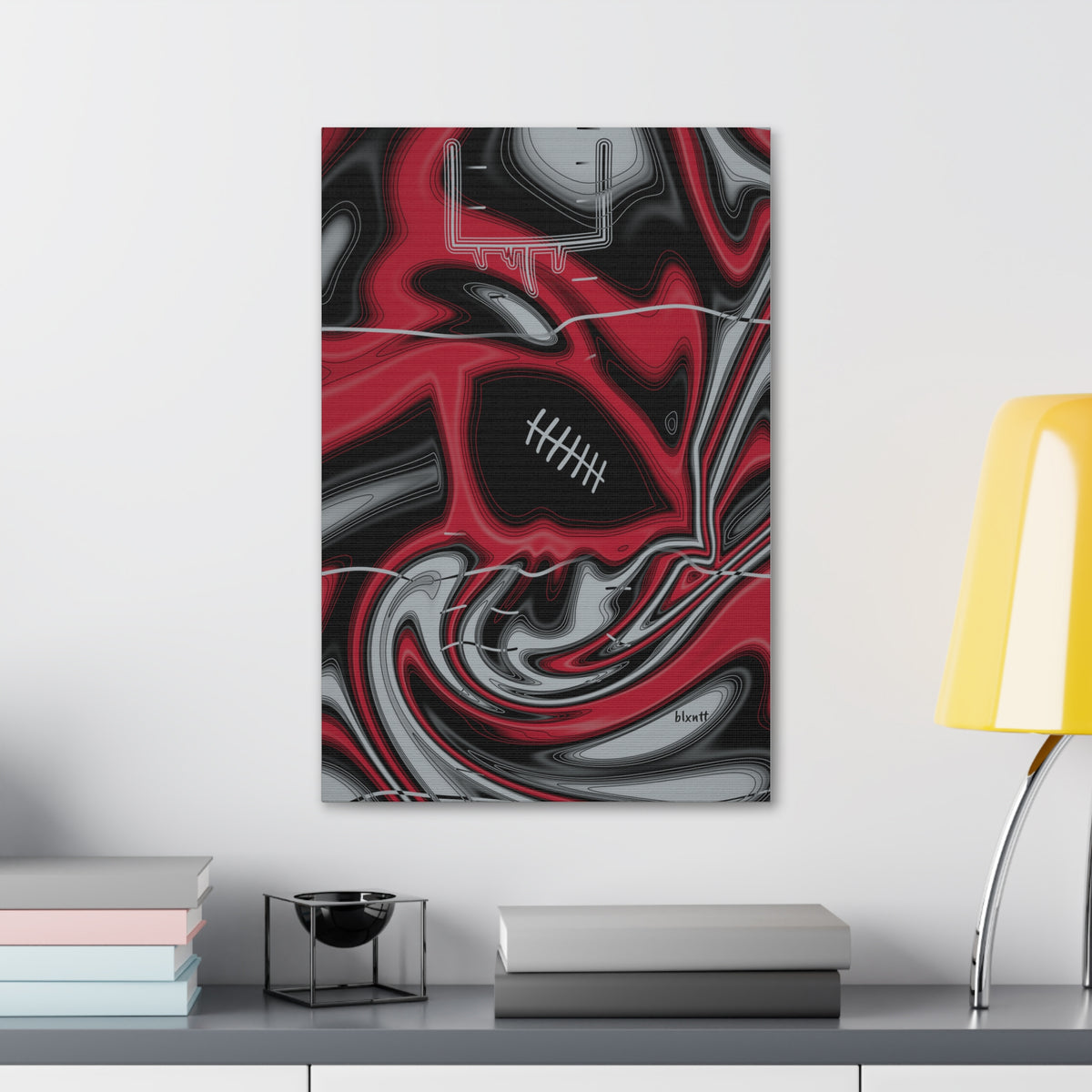 Red, Black & Silver Trippy Football Glossy Canvas