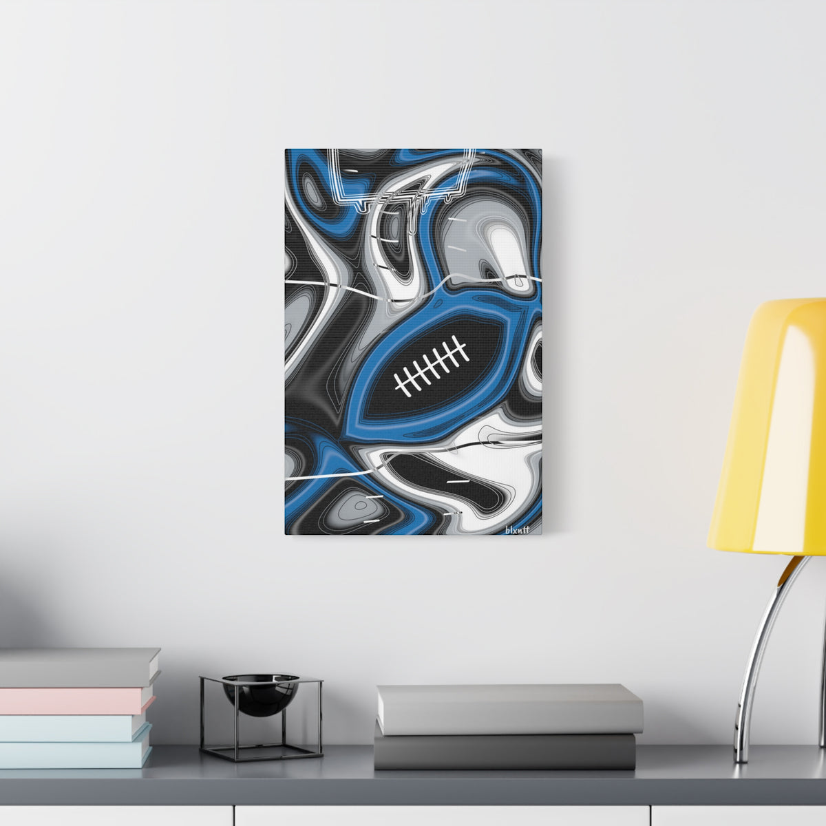 Bright Blue & Silver Trippy Football Canvas