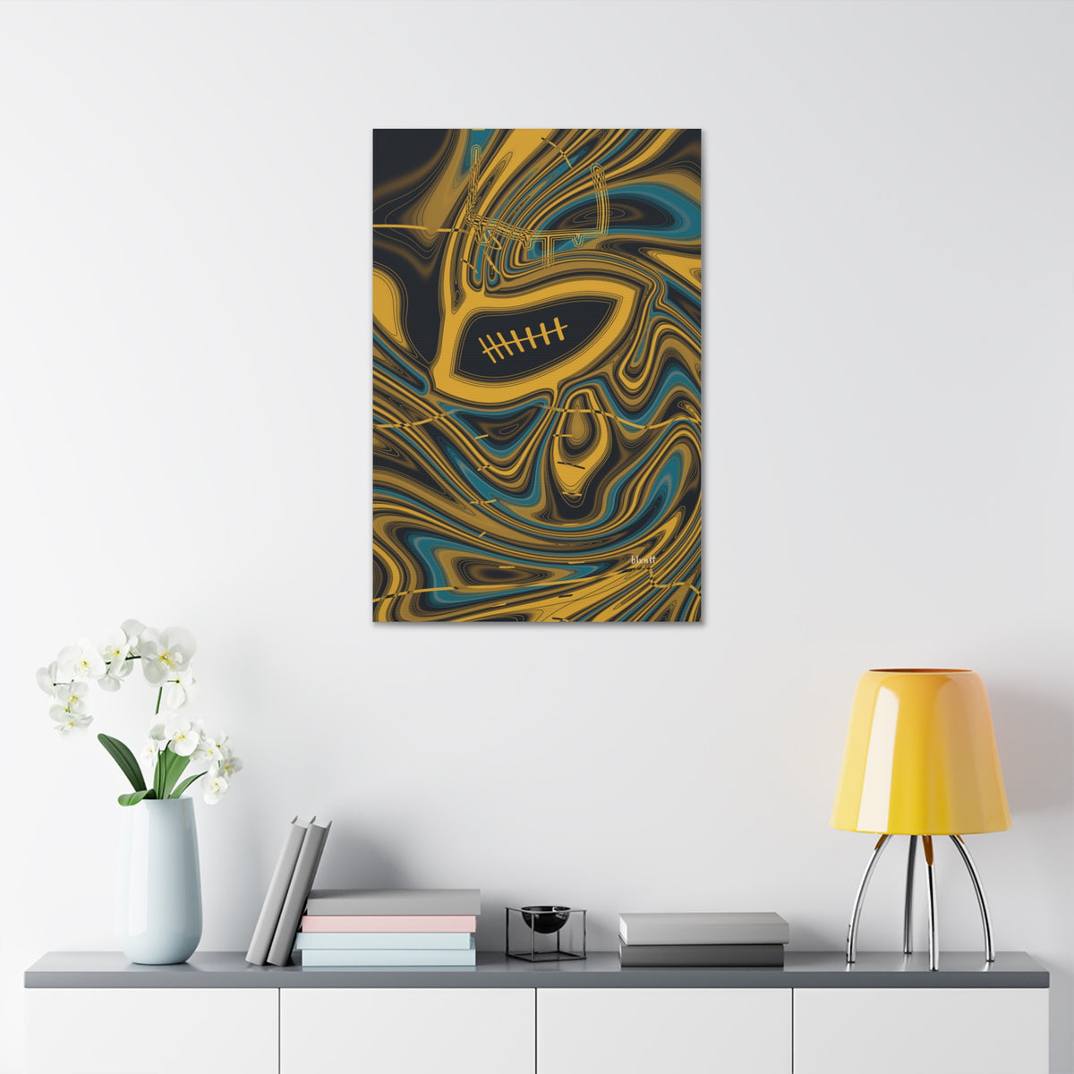 Black, Gold & Teal Trippy Football Glossy Canvas