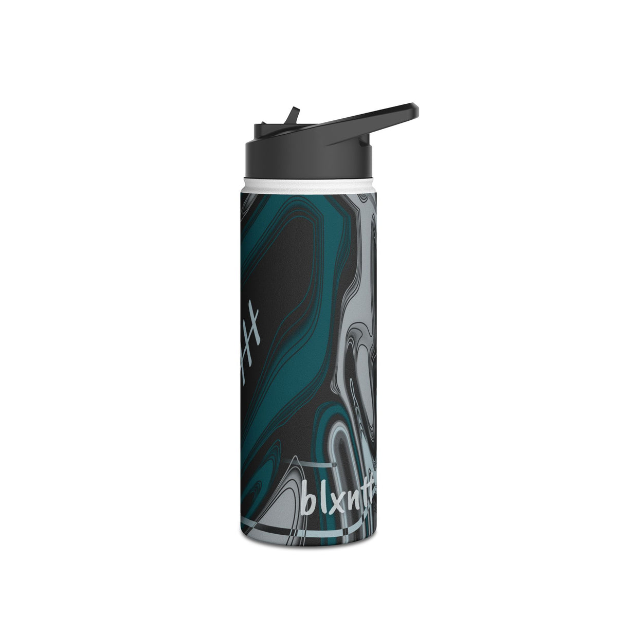 Midnight Green & Silver Trippy Football Water Bottle