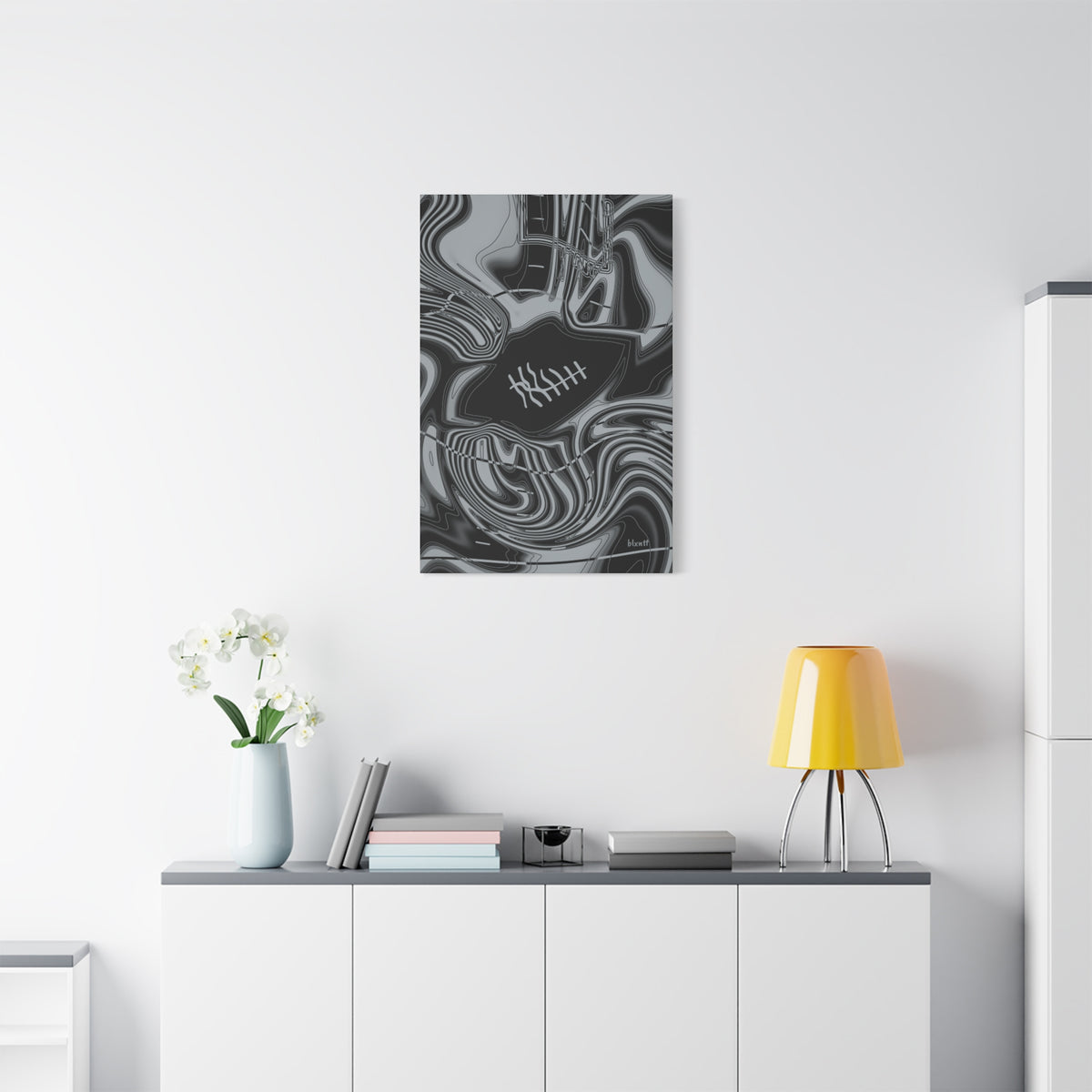 Black & Silver Trippy Football Canvas