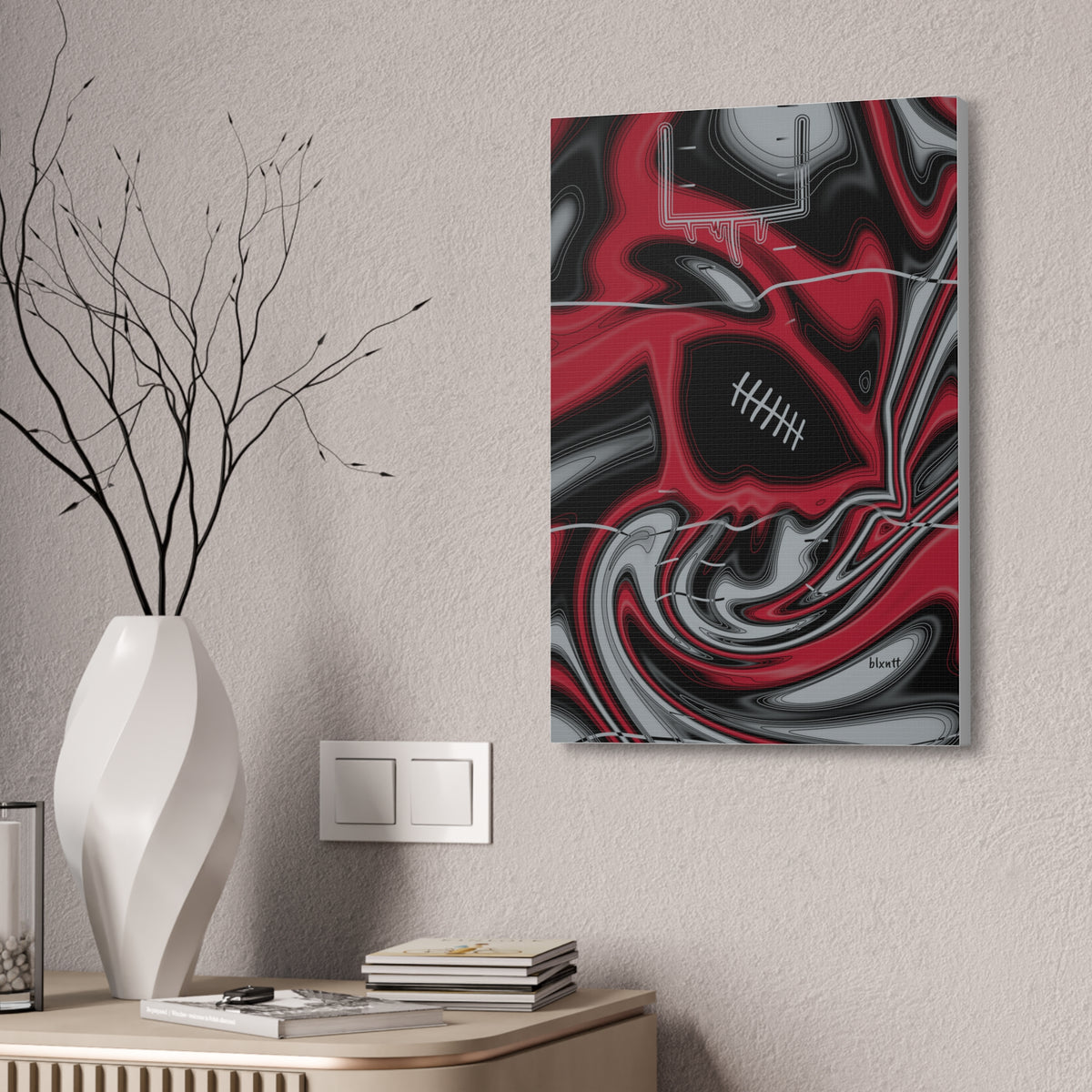Red, Black & Silver Trippy Football Glossy Canvas