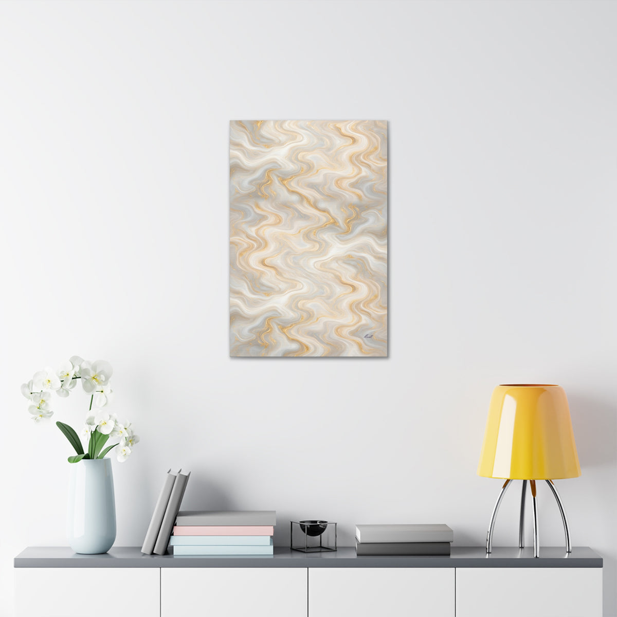 White & Gold Marble Glossy Canvas