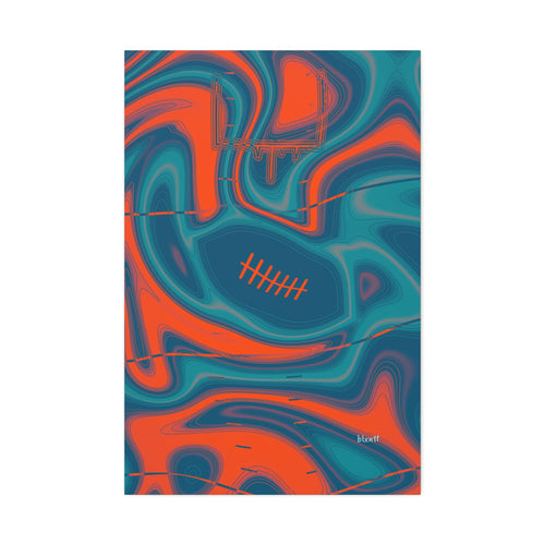 Aqua & Orange Trippy Football Glossy Canvas
